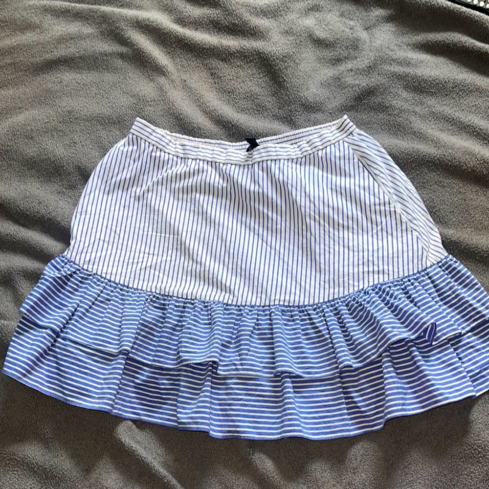 Jcrew blue white striped ruffle skirt size 12
